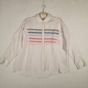 Vineyard Vines Linen Button Down In White/Multi, Size 2